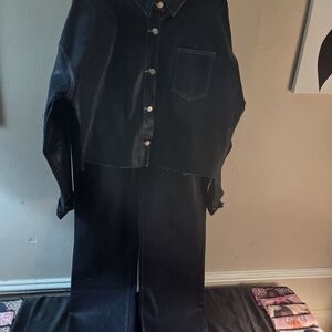 Dark Navy Coated Denim Jacket and Pants Set